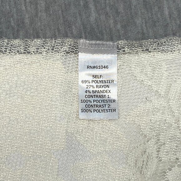 Vanity Scoop Neck Pleat Front Panel Lace Back Long Sleeve Knit Top Grey Ivory M - Picture 11 of 12